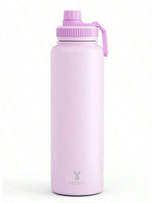 Meoky Botol Air Minum Olahraga Stainless Steel Berinsulasi 40 Oz dengan Corong & Pegangan, Tutup Botol Mulut Lebar dengan Dinding Ganda Anti Bocor, Menjaga Minuman Dingin Selama 24 Jam dan Panas Selama 12 Jam