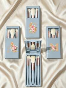 Portable Makeup Brush Set With Mirror And Soft Bristles, Floral Letter A-Y Pattern, Boxed Makeup Brush Set, Multi-Function Makeup Brush Set With Mirror And Makeup Box, Mini Multi-Function Makeup Brush, Foundation Brush, Eyeshadow Brush, Beginner Makeup Tools, Mixed Brush Makeup Storage Rack, Makeup Brush Set, Convenient To Carry Girls Gift, Ideal Makeup Tool Set, Portable Travel Supplies, Travel Essentials - Multicolor - View 5