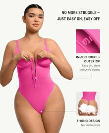 FeelinGirl Shapewear Bodysuit Tummy Control For Women Zip-Up Shapewear Thong Waist V Neck Body Shaper Going Out - Black - View 9