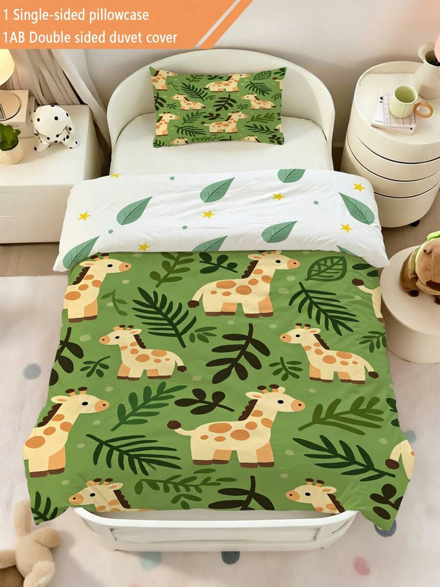 2PCS Green Cartoon Giraffe Toddler Bedding Set For Children Beds Crib Giving Gifts During Holidays (No Filling Material) 100% Polyester - Multicolor - View 1