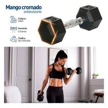 Par de mancuernas hexagonales con recubrimiento de caucho 15 lb (6.8 kg), equipo negro para gimnasio y crossfit - Negro1 - Ver 6