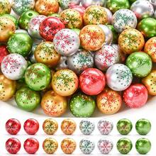 10pcs 16mm Christmas Multi-Color Snowflake Print Round Beads, DIY Bracelet Necklace Earring Making Loose Beads, Suitable For Keychain And Beaded Decoration - Multicolor - View 3