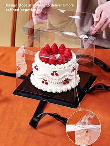 1pc Cake Fresh-Keeping Box, Transparent Lid Black Base With Black Ribbon, Halloween/Christmas Gift Storage Box, Birthday Cake Box Multi-Size Packaging Box, 3-In-1 Handheld Birthday Gift Packaging Box, Ribbon Copy Randomly Shipped, Holiday Party - Black - View 10