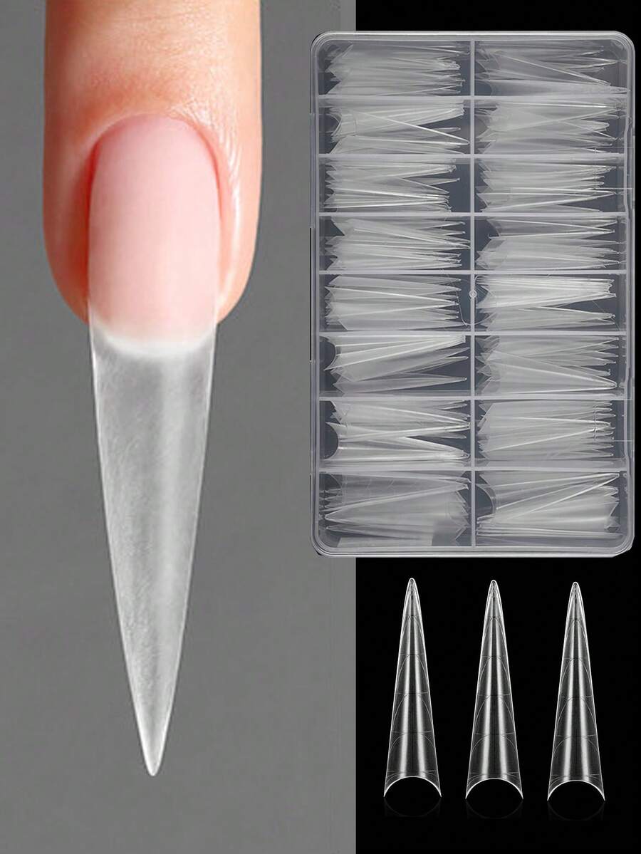 160pcs/Box Ujung Kuku Akrilik Transparan Bentuk Stiletto Ekstra Panjang, Bentuk XXL, Cocok untuk Halloween, Salon dan DIY di Rumah, 16 Ukuran, Dengan Kotak - MultiWarna - View 1