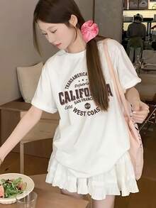 Women's Short Sleeve T-Shirt With Letter Print, Casual Style, Loose And Soft Fit, Fast Local Delivery - 白色 - 查看 7