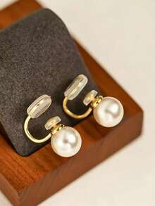 1 Pair Fashionable New Faux Pearl Copper Earrings For Women, Spiral Design, No Piercing Silicone Ear Clips, Suitable For Daily Wear - Ear Clip - View 12