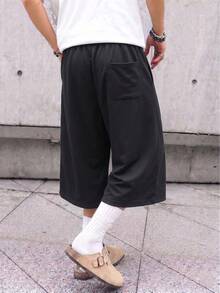 Men's Summer Casual 3/4 Pants, Drawstring Waist, Fashionable And Comfortable, Suitable For Daily Wear And Outdoor Sports Fall Black - Black - View 3