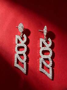 2027 Digital Long Rhinestone Drop Earrings Round Diamond / Heart Diamond Stud Earrings Multicolor Rhinestone New Year Party Atmosphere Earrings - Round 2027 Earrings - View 3
