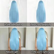 Women' Long Sky Blue Straight Synthetic Wig Suitable For Cosplay, Anime Hair With Rose Net Cap - Heat Resistant High Density Wig For Parties, Music Festivals, Middle Part Wig For Skin Tones & Hair Types - Blue - View 10