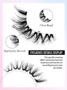 7 Pairs Natural Fox Eye False Eyelashes, Clear Stem Faux Mink Hair, Fluffy Cross Style, Eyelash Extensions, Reusable Full Strip Lashes, Suitable For Daily Eye Makeup, Beginner Friendly - Black - View 3
