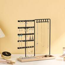 1pc Metal Detachable Jewelry Display Stand With Wooden Base, Suitable For Earrings, Necklaces, Pendants, Desktop Storage Box, Ideal For Gifts Or Commercial Use, Perfect For Valentine's Day And Christmas Gifts - Log Base + Single Rod Double Door - View 5