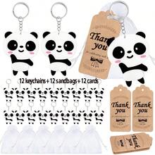 12 Sets Cute Panda Party Favors Including Keychains And Thank You Tags, Great For Panda Lovers, Animal Theme Birthday - Multicolor - View 10