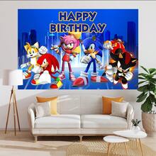 Sonic Authorized 1PC Healing Adventure Theme Birthday Party Decoration Backdrop (82.7x59.1/59.1x39.4/39.4x29.5 Inch), Suitable For Boys And Girls Birthday Party Background, Children Newborn Cake Table Party Wall Decoration Banner, Outdoor Indoor Photography Photo Backdrop Props - Multicolor - View 11