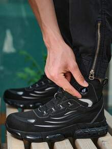 Men's Steel Toe Shoes, Anti-Crush Anti-Puncture, All-Season, Comfortable Outdoor Work Boots, Suitable For Construction Sites, Industrial Manufacturing - Black (New) - View 8