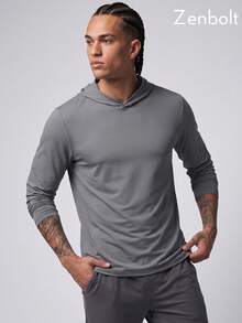 Zenbolt Everyday Hooded Long Sleeve Shirt, One-Piece Hood Design, Smooth Waffle Texture, Slim Fit Easy To Match - Grey - View 4