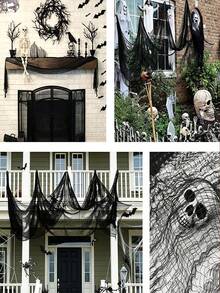1pc Black Tulle Curtain, Suitable For Haunted House, Nightclub And Escape Room Decoration, Polyester Fabric, Halloween Decoration, Home And Garage Storage Organization - Multiple Styles - View 3