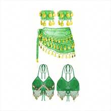 3-Piece Belly Dance Accessories Set, Suitable For Festivals, Parties, Carnivals, Unique Gift For Summer Vacation, Includes Coin Fringe Waist Chain And Other Dance Costume Accessories, Halloween, Christmas, Coachella Fashion, Music Festival - Multicolor - View 13
