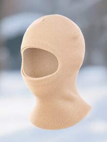 1pc Solid Color Baby Winter Knitted Balaclava Hat, Cute Double Pom Pom Design, Elastic Soft Neck Warmer, Suitable For Baby Daily Outdoor Skiing - 1PC - View 9