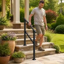Black Square Tube Steel Banister 2-3 Steps For Porch Deck Stairs, Adjustable Height Heavy Duty Metal Support Railing Kit-XY577008 - Multicolor - View 2