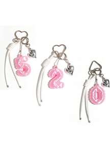 MIYIN 3D Printer Number Bag Charms(0-9),Cute Bubble Letter Pendant For Handbags With Key Ring & Heart Decoration,Unisex,Bag Charms Accessories For Backpack - Pink - View 8