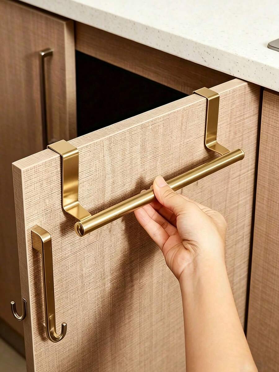 1pc No-Drill Single Bar Towel Rack, Over-The-Door Hanging Towel Bar, Multi-Functional Storage Rack Suitable For Bathroom, Kitchen, Dorm, Back To School Essential, Summer Must-Have, Birthday Gift, Travel And Vacation Essential - Multicolor - View 1