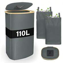 110L (29 Gallon) Recycling Bin, Suitable For Kitchen, Indoor And Outdoor Home Use, Comes With 2 Detachable And Reusable Inner Bags, Large Capacity Recycling Bin, Suitable For Bottles, Cans, Plastic Labels, Etc. - Multicolor - View 5