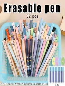 32pcs Bear Pattern Erasable Pen Set [10 Pens + 20 Refills + 2 Erasers/32 Refills] Neutral Pens, Random Pattern Bear Neutral Pens, First Day Of School - Multicolor - View 9