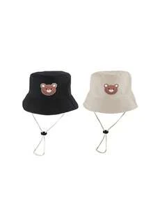 1pc/2pcs Kids Bear Pattern Bucket Hat, Solid Color Sun Protection Hat, Suitable For Outdoor Sunshade And Daily Casual Wear - Multicolor 2 - View 37