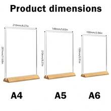 2pcs T-Shaped Transparent Acrylic Display Stands, A4 A5 A6 Size Solid Wood Base Beech Wood Horizontal And Vertical Styles, Interchangeable, Suitable For Restaurant Menu Display, Office, Home Decor, Back To School, Wedding Ceremony, Bachelor Party, Birthday Celebration, Prom, Hotel Decoration And New Year Celebration - Multiple Specifications - View 5