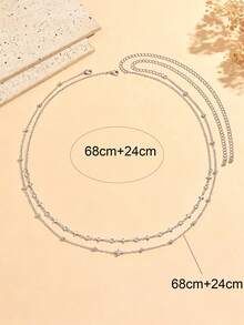 2pcs/Set Minimalist Elegant Double Layer Waist Chain, Starry Rhinestone Decorated Silver Chain Waist Chain, Gentle Elegant Layered Body Chain For Women, Suitable For Mature Style, Daily Commute, Party And Vacation Occasions - Multicolor - View 4