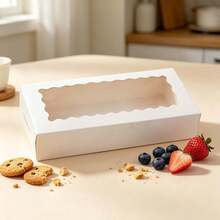 5pcs/10pcs/15pcs White Cardboard Wavy Window Cookie Box, No Handle, Can Be Used As Muffin Box, Cookie Box, Bread Box With Window, Suitable For Pastries, Pies, Muffins, Chocolate, Strawberry - View 5