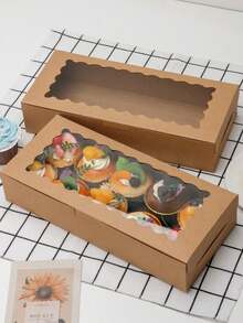 5pcs/10pcs/15pcs White Cardboard Wavy Window Cookie Box, No Handle, Can Be Used As Muffin Box, Cookie Box, Bread Box With Window, Suitable For Pastries, Pies, Muffins, Chocolate, Strawberry - View 9
