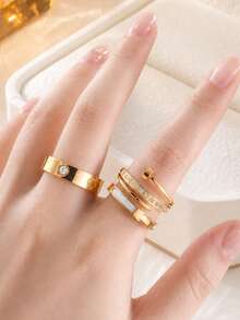 Anillo de acero inoxidable con patrón clásico de moda, estilo versátil - Estilo 1 - Ver 2