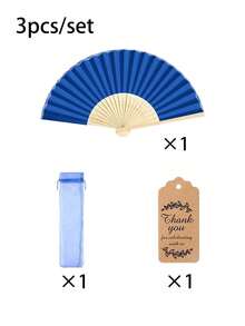 3-60pcs Elegant Fan Set, Includes Thank You Card, Tag And Gift Bag, Bride Bamboo Handheld Folding Fan, Suitable For Bridesmaid Gift And Wedding Decoration, Party Event, Perfect Summer Accessory, 1pc - Royal Blue - View 9