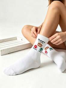1/3 Pairs Unisex Funny Creative Socks, Couple Socks, "Hungry/Sleeping/Boss Calling" Pattern, Comfortable Breathable Sweat-Absorbent Mid-Calf Socks, Back To School Gift, Funny Must-Have Item For Family/Friends - Multicolor - View 5