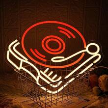 Vintage record player neon for wall decoration, music recording neon dimmable vintage recording LED sign for music studios, concerts, clubs - Rot + Warmweiß 42*33 - Übersicht 6