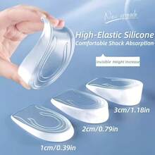 1 Pair 3cm High Elastic Transparent Silicone Invisible Height Increasing Insoles, Soft Shock Absorption Comfortable For Long Wear, Invisible Fit For Various Shoes And Sneakers, Discreetly Enhance Body Shape, Essential For Daily Outfits, Practical Gift Accessory - Multicolor - View 1