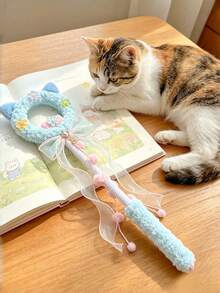 1pc/2pcs Cute Cat Ear Fairy Cat Teaser Toy, Soft With Bell And Ribbon, Interactive Cat Teaser Wand, Pet Play Gift - View 3