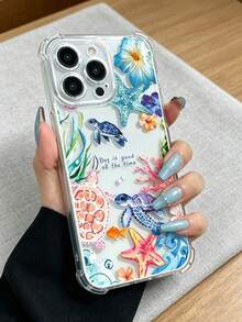 1pc Summer Fashion Cute Turtle, Starfish, Floral Pattern Printed Phone Case, TPU Four-Corner Anti-Drop Protective Cover, Suitable For IPhone17/17Pro/17ProMax/16/16Pro/16ProMax/15/15Pro/15ProMax/14/13/12/11, Daily Gift For Family, Friends And Lovers - Multicolor - View 6