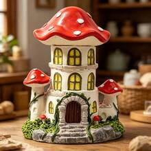 1pc Mushroom Fairy House Resin Ornament, Mini Fairy Castle, Suitable For Garden Landscaping Micro Landscape Decoration, Balcony, Desktop, Yard Lawn, Perfect Gift For Family And Friends - A - View 8