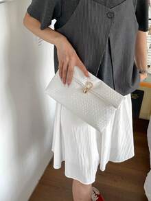 Solid Color PU Leather, Lightweight Large Capacity Flip Magnetic Buckle Small Square Bag, Multifunctional Party And Dinner Bag, Suitable For Women - 白色 - 查看 8