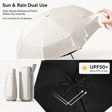 便攜旅行傘，迷你輕量，防雨防曬，UPF50+ 防護，防風傘架，橡膠手柄，適合戶外、海灘、徒步和通勤，附收納袋，輕量防紫外線陽傘 - 彩色 - 查看 4