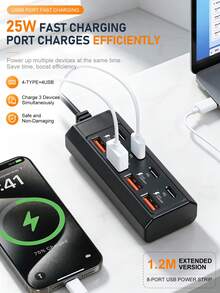 8埠 USB 集線器 4個 USB-A + 4個 Type-C PD 快充分線器 1.2m 線材 25W 多埠充電底座 適用筆電桌機手機平板多裝置充電擴充轉接器 - 查看 1