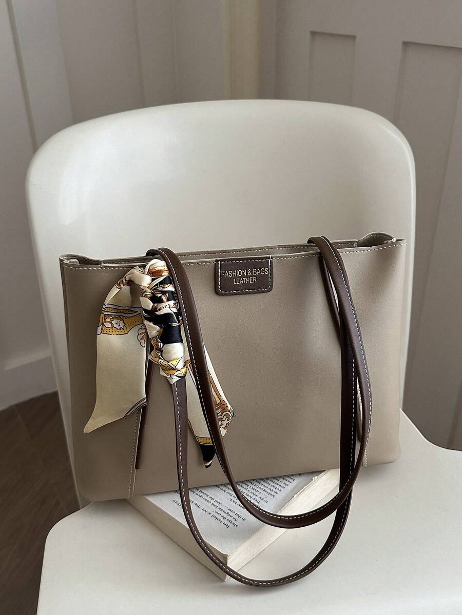 Vintage weiche Seidenschal Dekoration Tragetasche, Premium minimalistische große Kapazität Pendler Schultertasche, Nischen vielseitige strukturierte Achseltasche Damen Handtasche - Helles Khaki - Übersicht 1