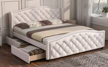 Bed Frame 160 X 200 Cm - With Slatted Base, 2 Drawers And Headboard With Hook Points – Wood & Faux - 白色 - 查看 3
