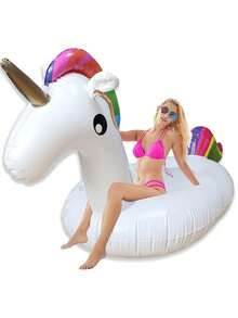 1pc Inflatable Rainbow Unicorn Floating Lounger, Adult Water Seat (Ear Shape Random), Pool Inflatable, Beach Essentials, Pool Float - Multicolor - View 5