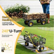 1pc Carro de Jardín Plegable con Capacidad de 249.48KG - Plataforma Metálica para Todo Terreno con Ruedas, Marco de Acero Recubierto en Polvo y Detalles Amarillos, Ideal para Jardinaje, Trabajo en el Patio, Equipo de Jardinería, Ruedas Resistentes, Construcción Duradera, Profesional para Paisajistas - A - Ver 11