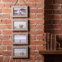 Weathered Wood 4-Slot Hanging Photo Frame Rustic Wall Art Vertical Family Picture Collage Display Equipped With Sturdy Jute Rope - Grey - View 4