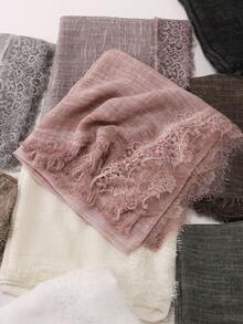 1pc Tie-Dye Textured Soft Breathable Natural Crinkle Eyelash Lace Trim Muslim Hijab Scarf - Multicolor - View 7