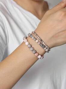 3件組時尚天然石珠串手鍊 瑪瑙 薔薇輝石 石英 波希米亞風格 寶石靈性友誼首飾 度假禮物 適合女性男性 - 彩色 - 查看 2